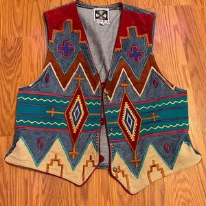 Jean vest with bright pattern size medium great quality never worn